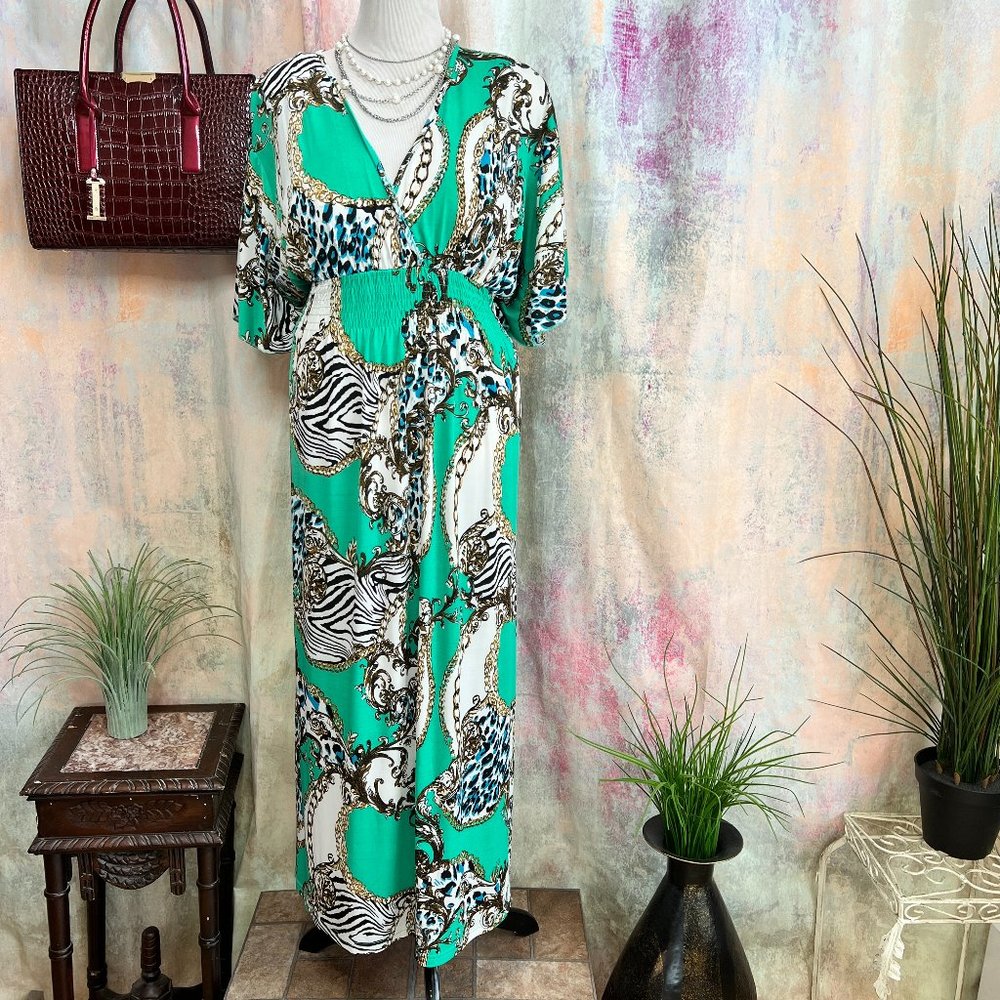 📌Magic Maxi Plus Size Dress with Butterfly Sleeves & Elastic Waistline
